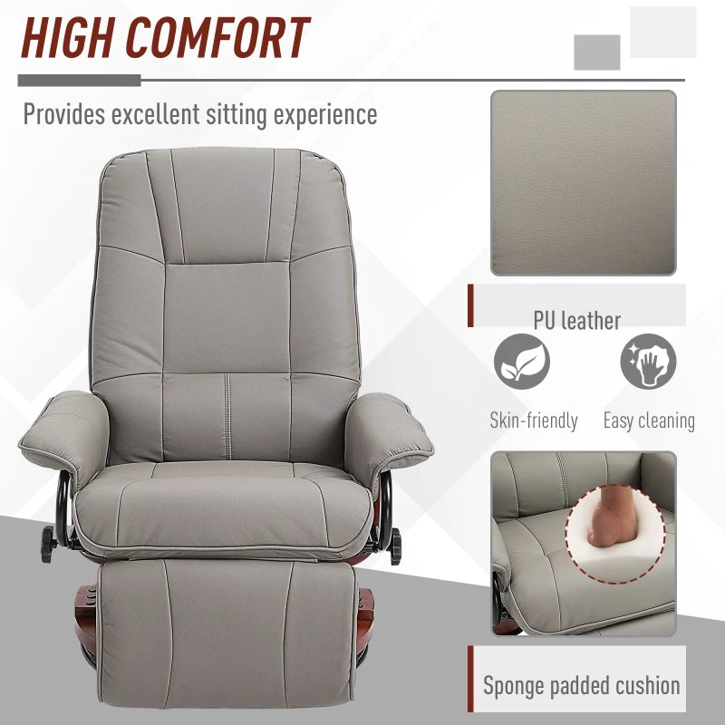 Grey Manual Recliner Armchair with Faux Leather Upholstery
