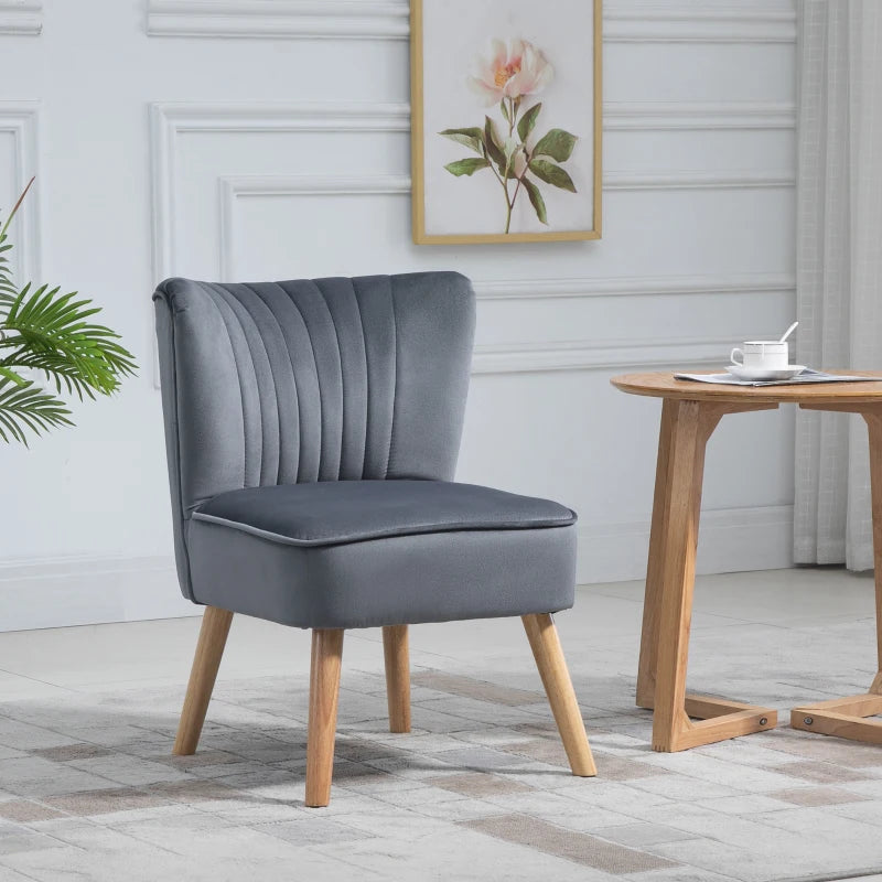 Grey Fabric Accent Chair with Rubber Wood Legs and Thick Padding