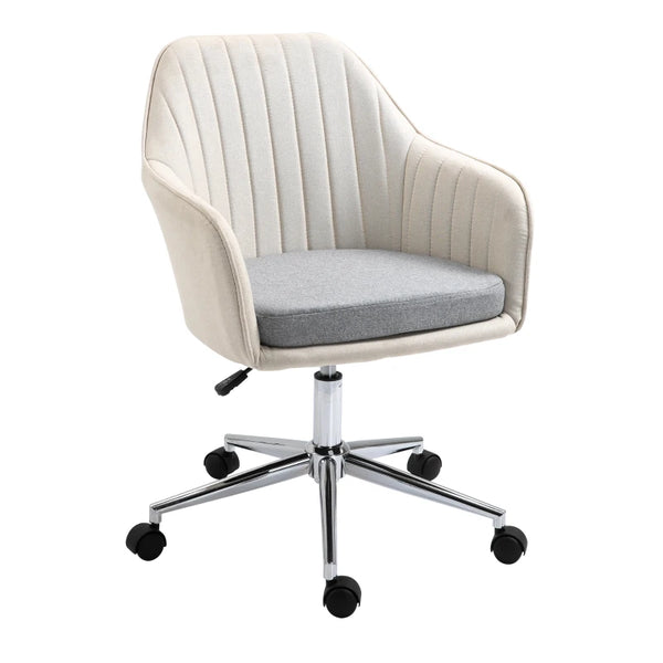 Beige Linen Swivel Office Chair with Wheels