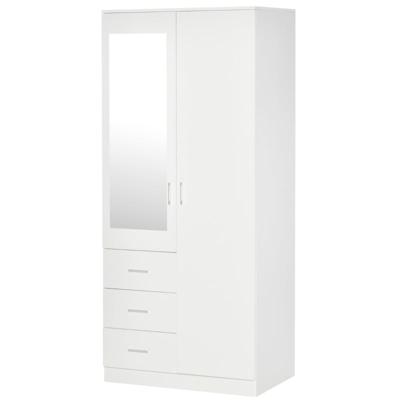 White 2-Door Mirror Wardrobe with Storage and Drawers