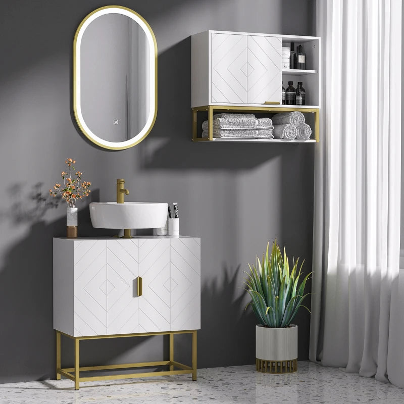 Gold Bathroom Sink Cabinet with 2 Doors and Steel Legs