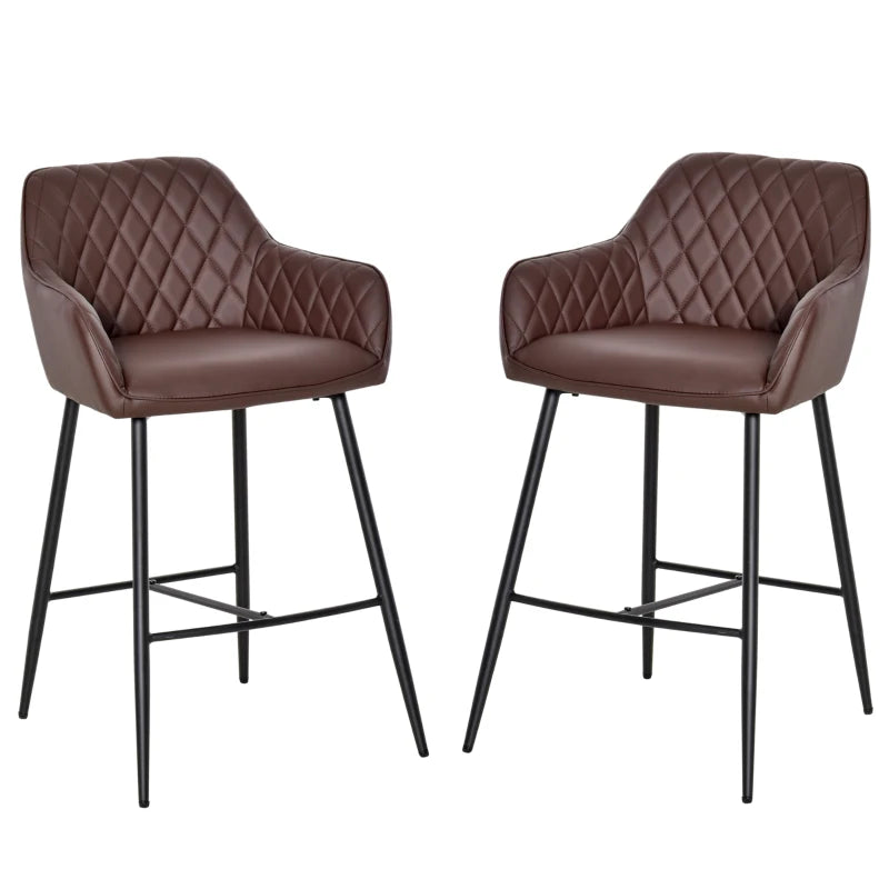 Brown Retro PU Leather Bar Stools Set of 2 with Backs and Footrest