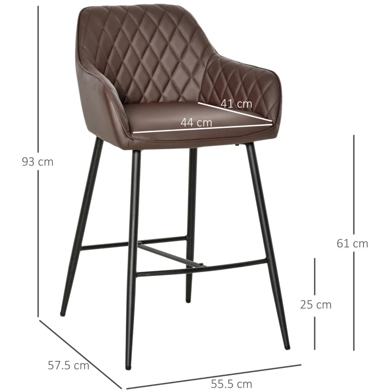 Brown Retro PU Leather Bar Stools Set of 2 with Backs and Footrest