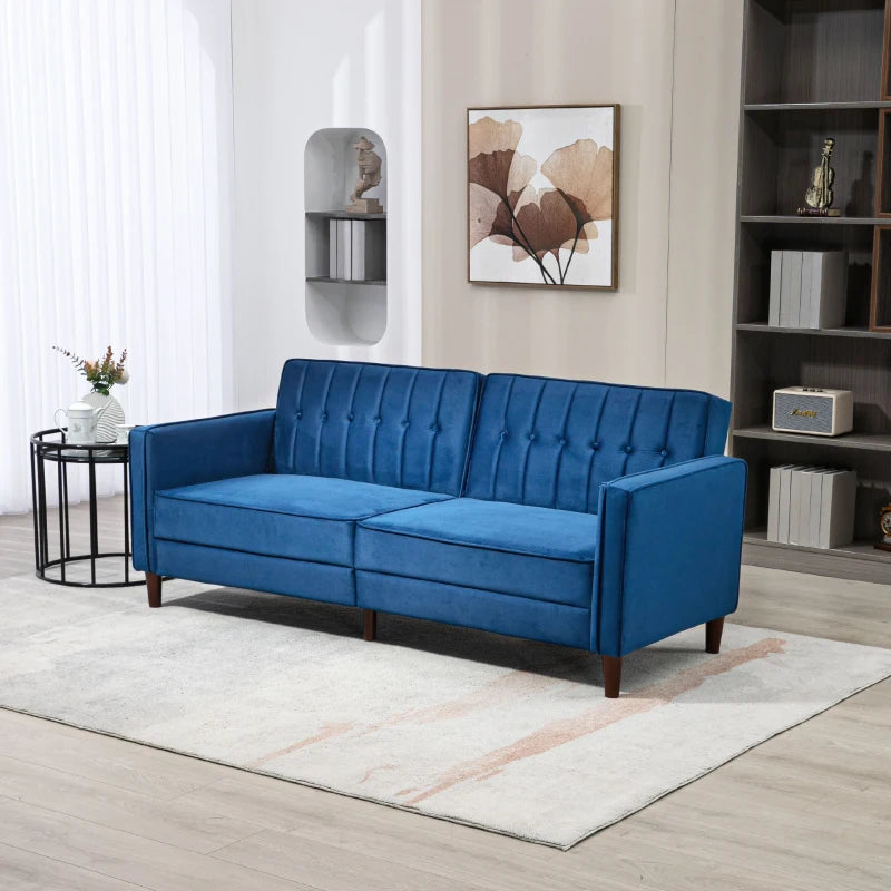 Blue Velvet Convertible Sofa Loveseat with Adjustable Split Back