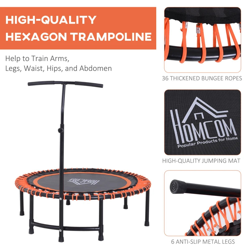 Mini Round Steel Frame Trampoline with Adjustable Handle - Black/Orange