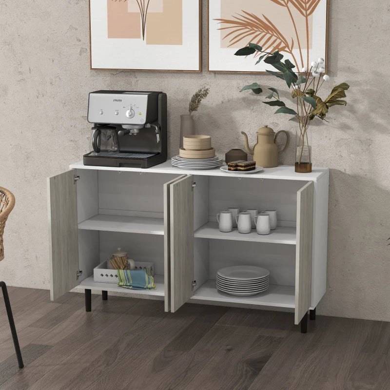 White Kitchen Storage Cabinet with Adjustable Shelves and 4 Doors