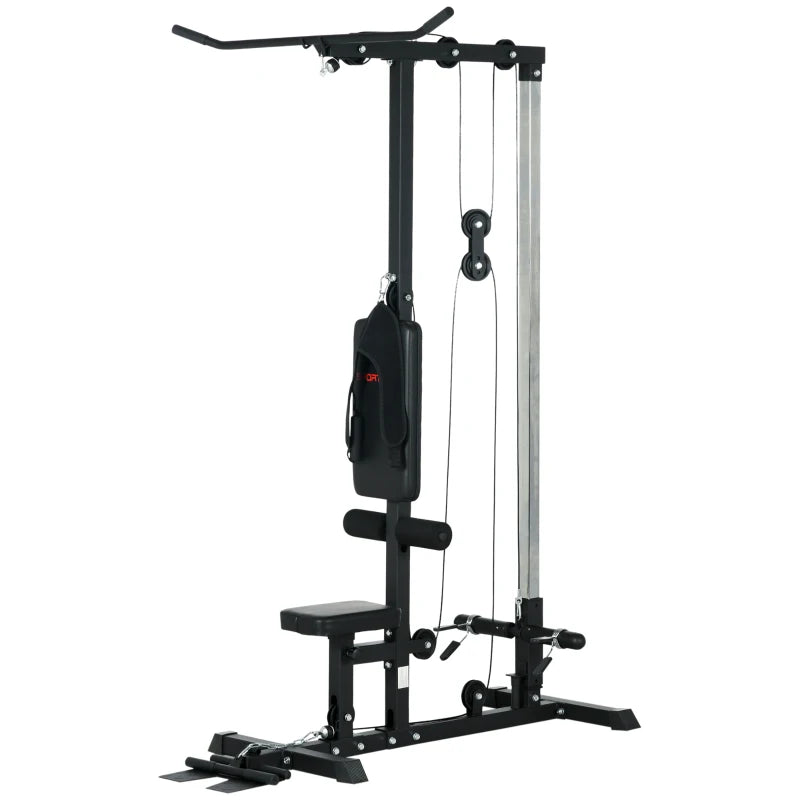Black Pull Up Power Tower with Adjustable Seat - Home Gym Fitness Equipment