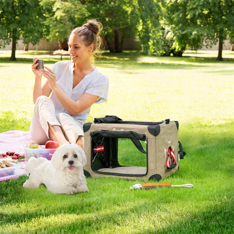 Foldable Pet Carrier with Cushion for XS Pets - Gray