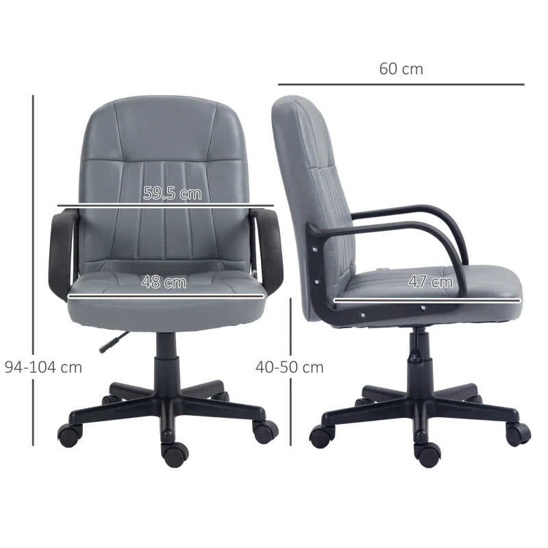 Grey Swivel Office Chair - PU Leather Desk Gaming Seater