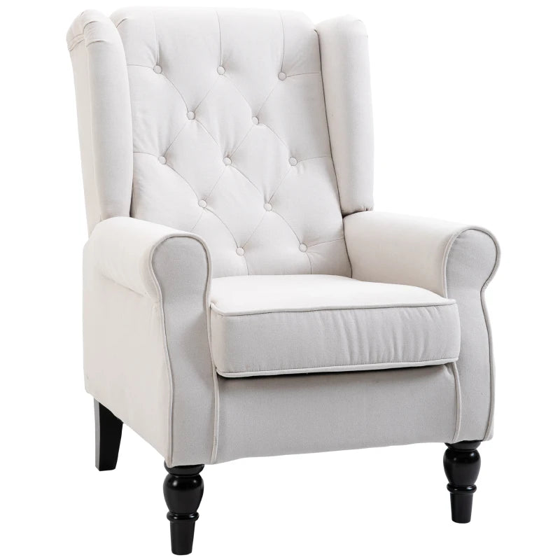 Retro Cream White Wingback Accent Chair for Living Room and Bedroom
