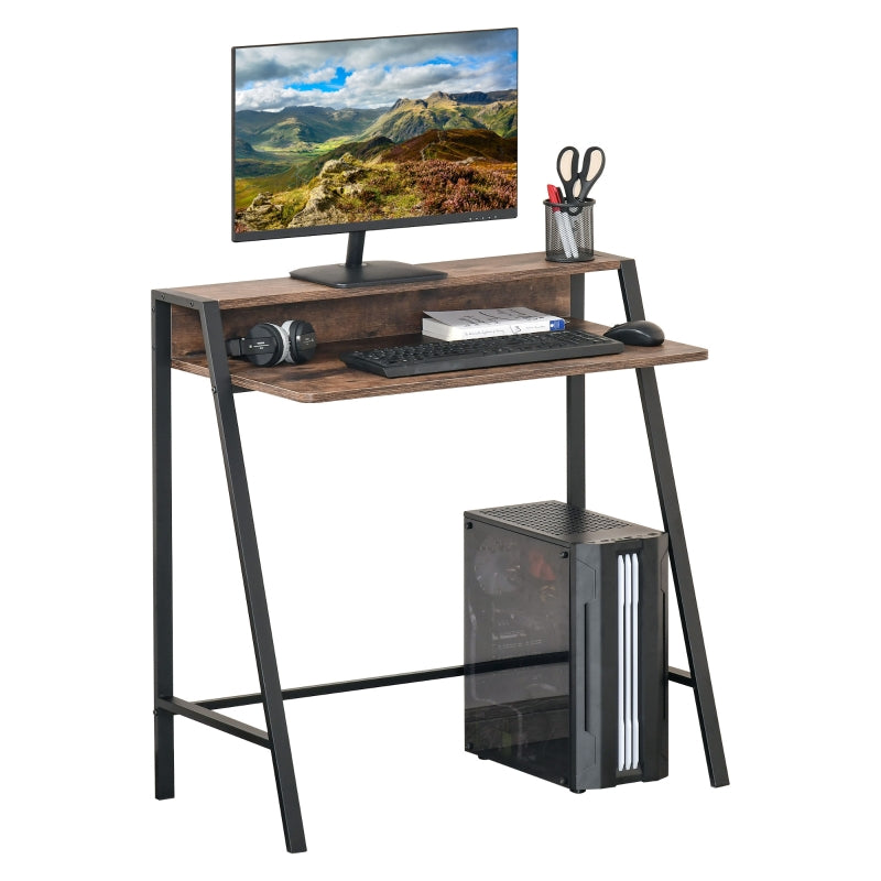 Rustic Brown Home Office Writing Desk with Storage Shelf 84x45cm