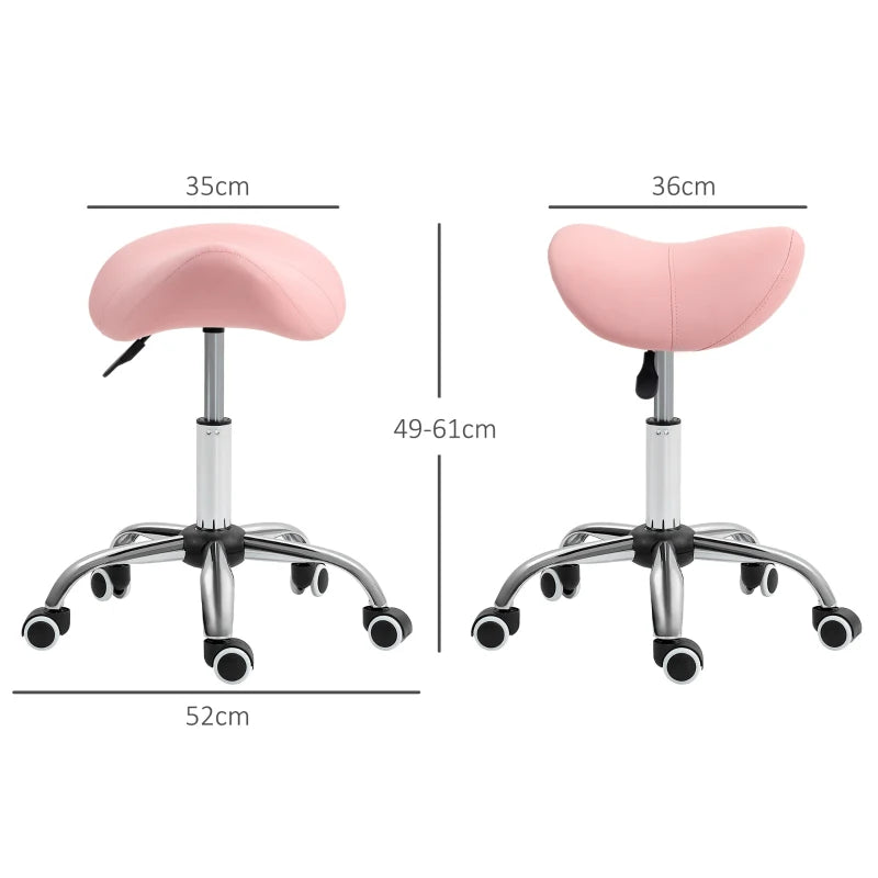 Height Adjustable Pink Salon Saddle Stool, Faux Leather