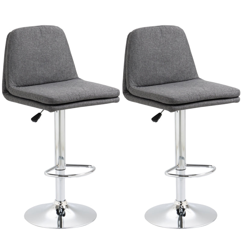 Grey Swivel Fabric Bar Stools Set of 2 - Adjustable Counter Height Chairs with Backrest and Footrest