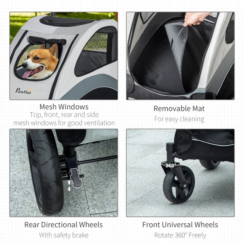 Grey Pet Stroller for Medium Pets with Safety Features