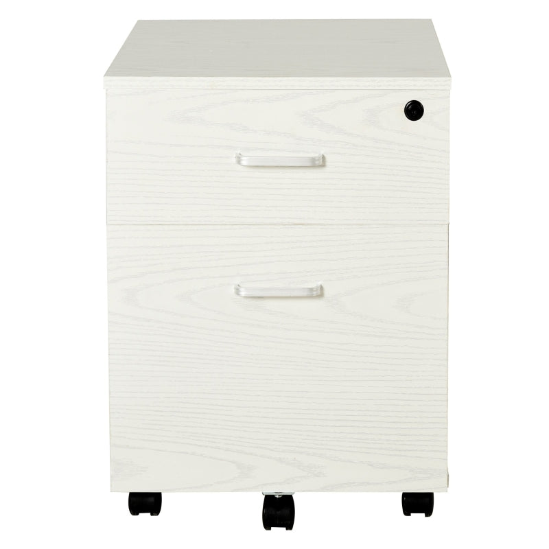 White Wood Grain 2-Drawer Locking Filing Cabinet with Wheels