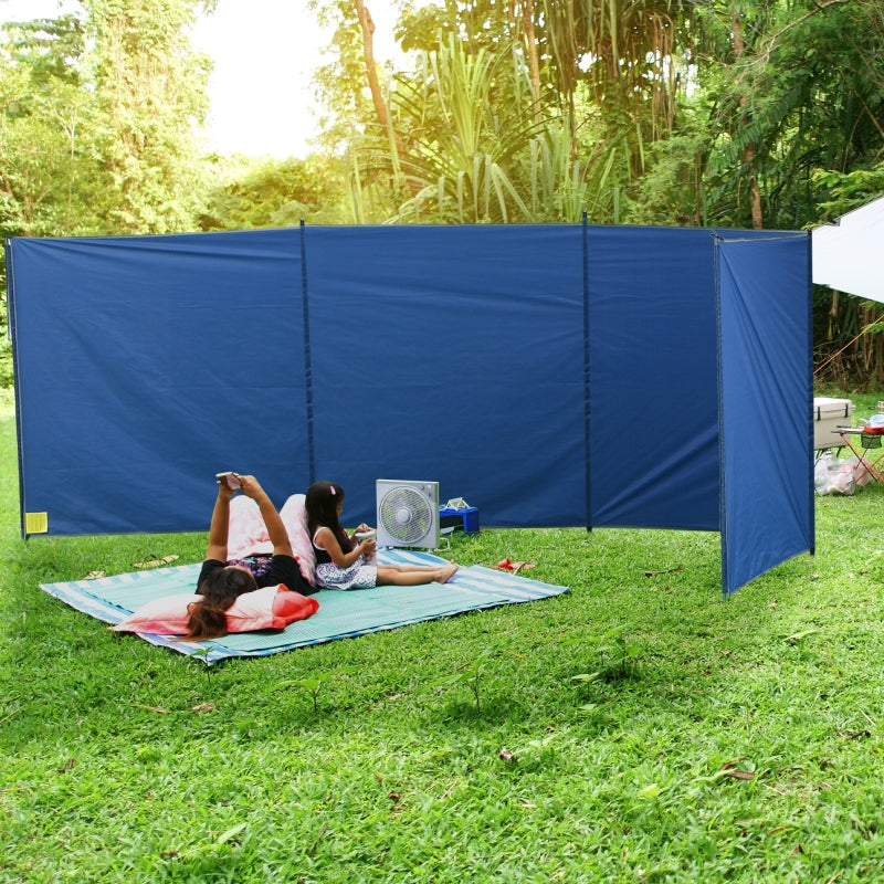 Portable Blue Camping Windbreak with Steel Poles, 620cm x 150cm