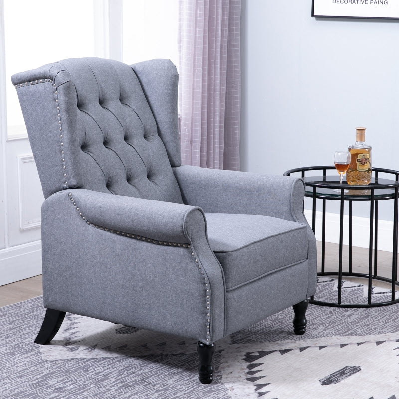 Light Grey Reclining Wingback Armchair with Footrest