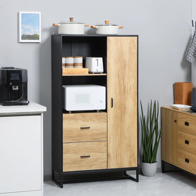 Freestanding Kitchen Storage Cabinet, Natural and Black, 160cm