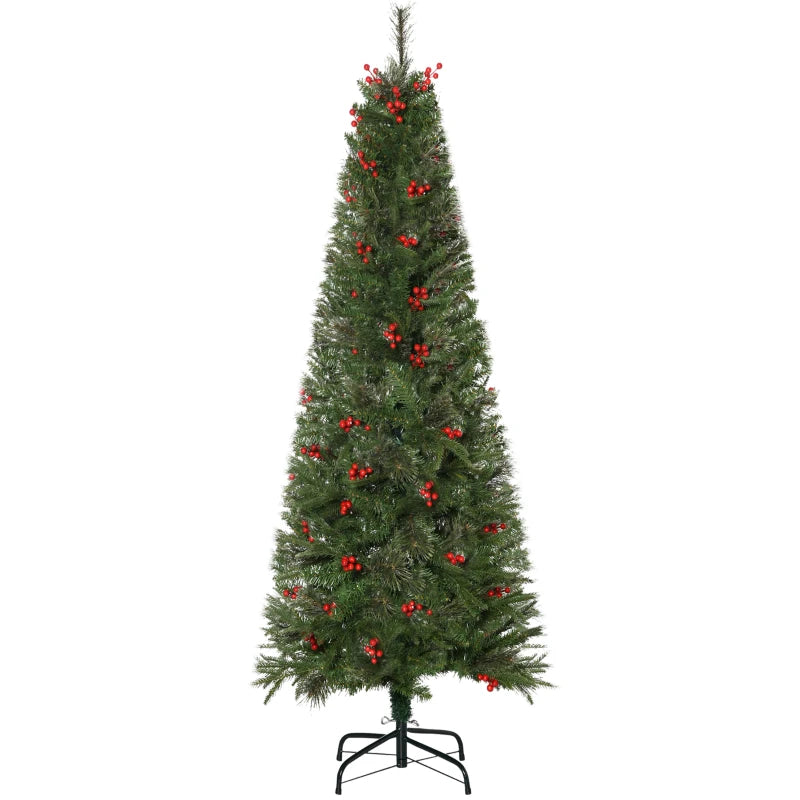 7ft Green Pencil Christmas Tree with Red Berries & Auto Open