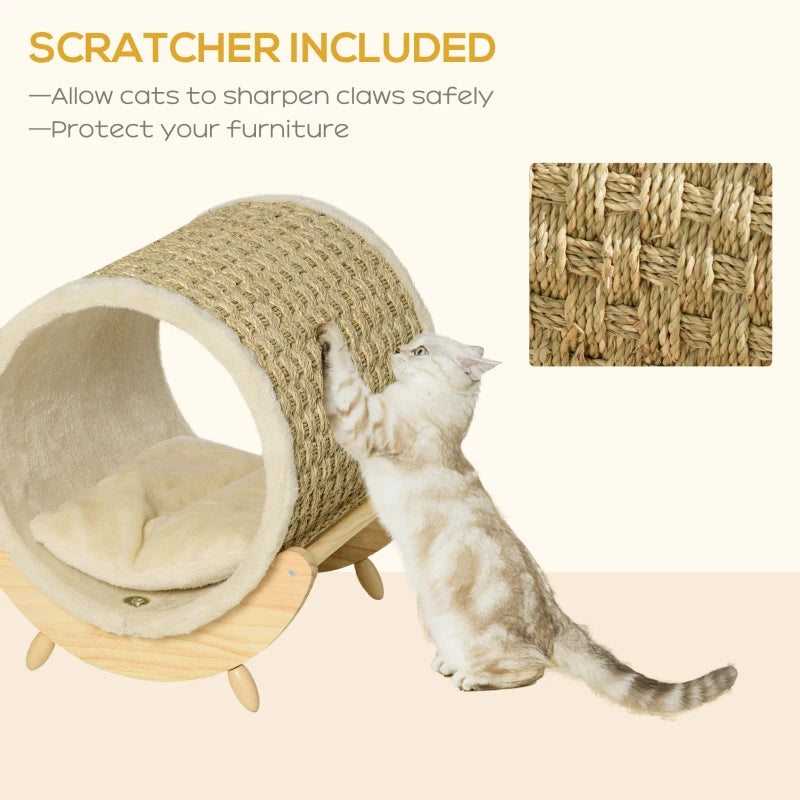 Khaki Cat House with Scratcher & Soft Cushion, 41 x 38 x 43 cm