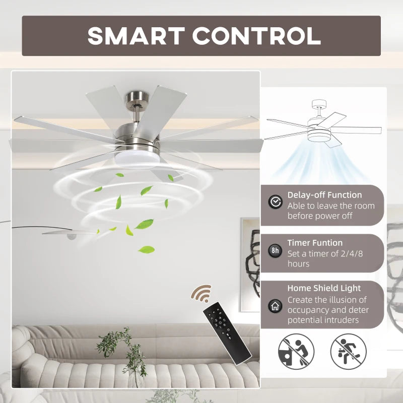 52" Silver and Beech Wood-effect Ceiling Fan with Light and Remote