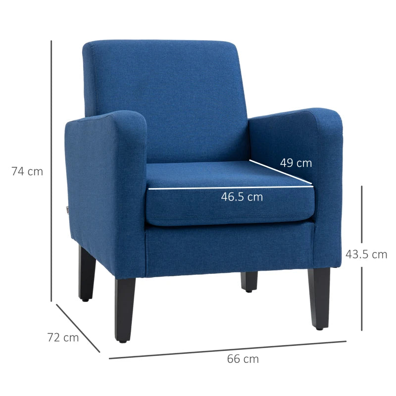 Blue Modern Accent Chair with Rubber Wood Legs for Living Room & Bedroom
