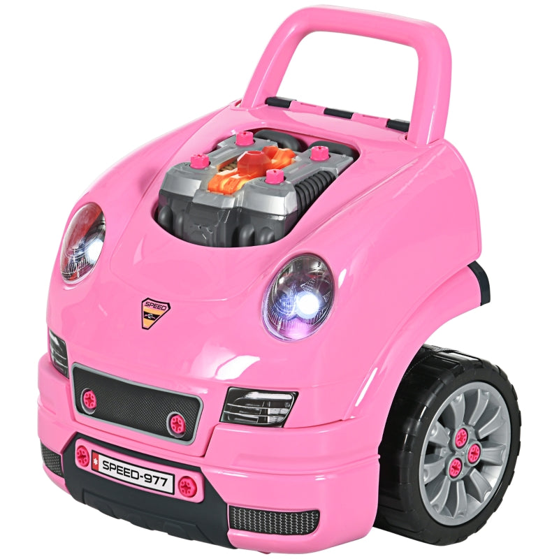 Kids Pink Truck Engine Toy Set with Horn & Light - Ages 3-5