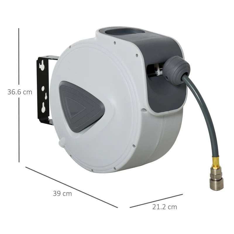 Retractable Air Hose Reel 15m+140cm, Black, 3/8" Hose Diameter, 1/4" BSP Connector, Wall Mount Auto Rewind