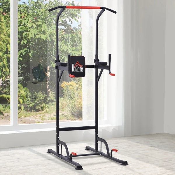 Black Power Tower with Dip Stand and Pull Up Bar - Home Gym Equipment