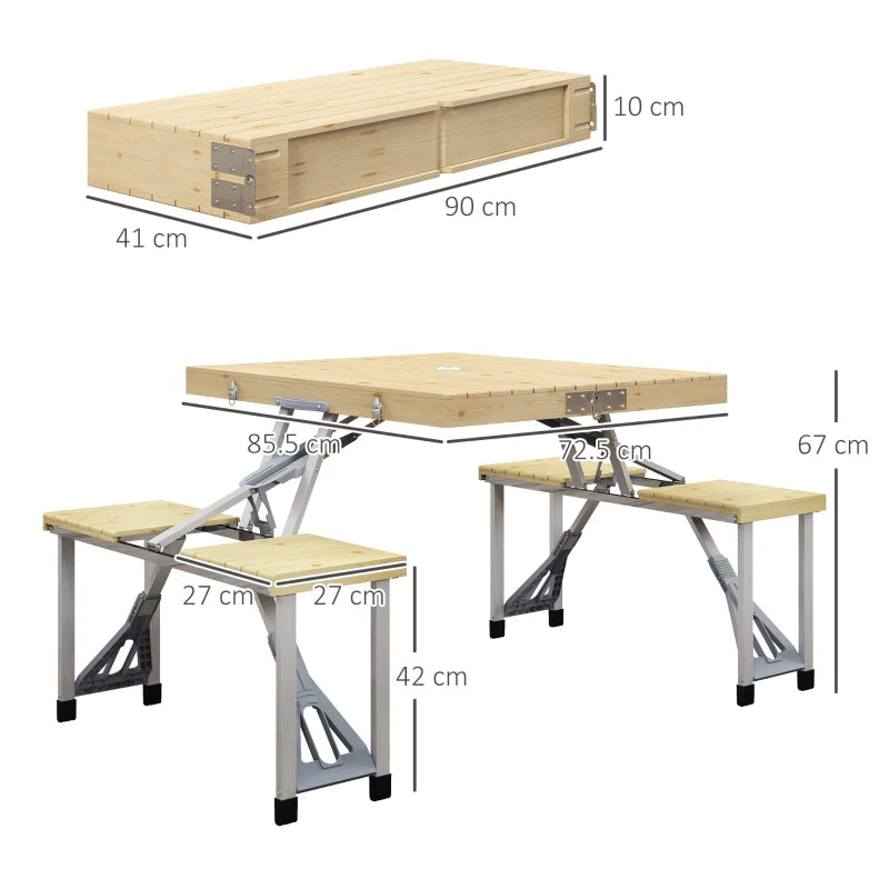 Portable Aluminium Folding Picnic Table Set with Umbrella Hole - Blue