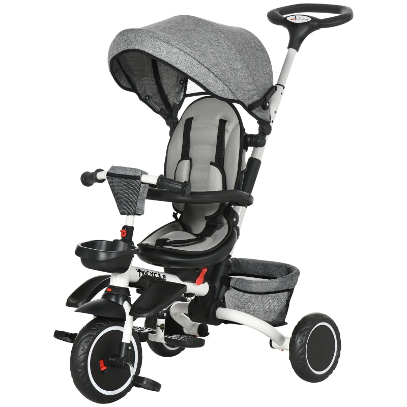 Grey Kids Tricycle with Rotatable Seat & Adjustable Push Handle