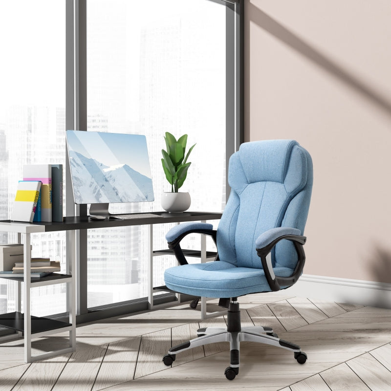 Blue Linen Fabric Office Chair with Adjustable Height and Swivel Wheels