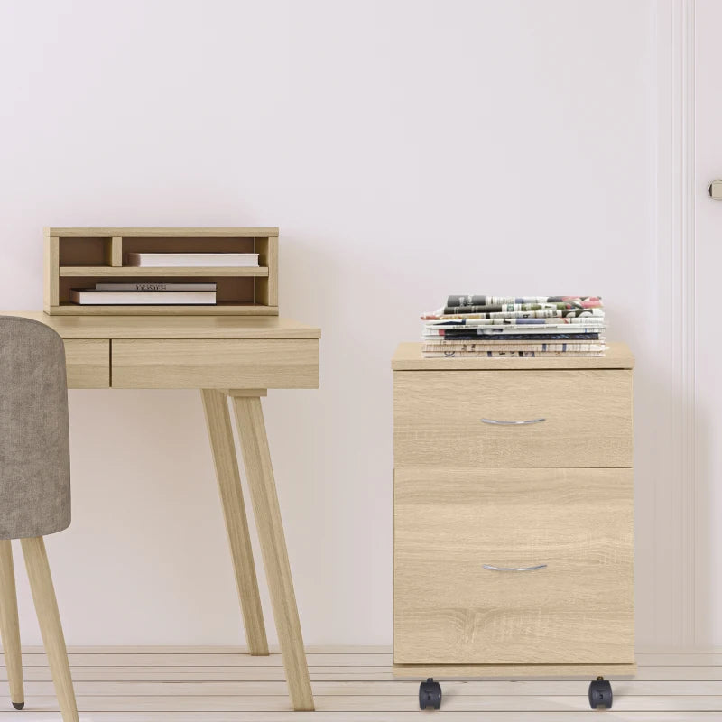 Oak 2-Drawer Mobile Filing Cabinet for Home Office