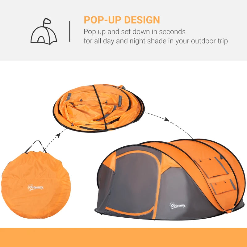 Orange 4-5 Person Pop-up Waterproof Camping Tent with Windows