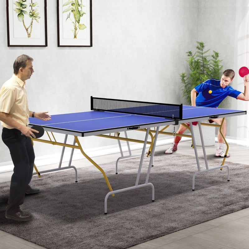 9FT Foldable Table Tennis Table Set with Cover, Net, Paddles, Balls - Blue