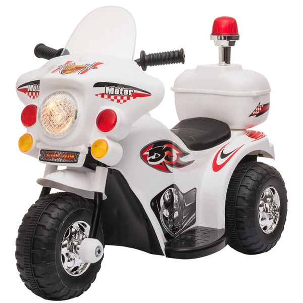 White 3-Wheel Electric Ride-On Motorcycle for Toddlers with Lights and Music