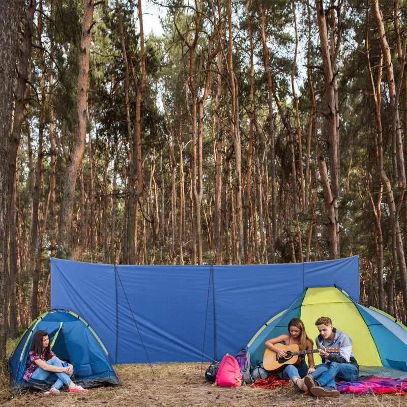 Portable Blue Camping Windbreak with Carry Bag, Steel Poles - 450cm x 150cm