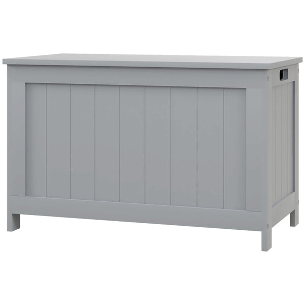 Grey Wooden Storage Trunk with Safety Hinges and Cut-out Handles, 76 x 40 x 48 cm