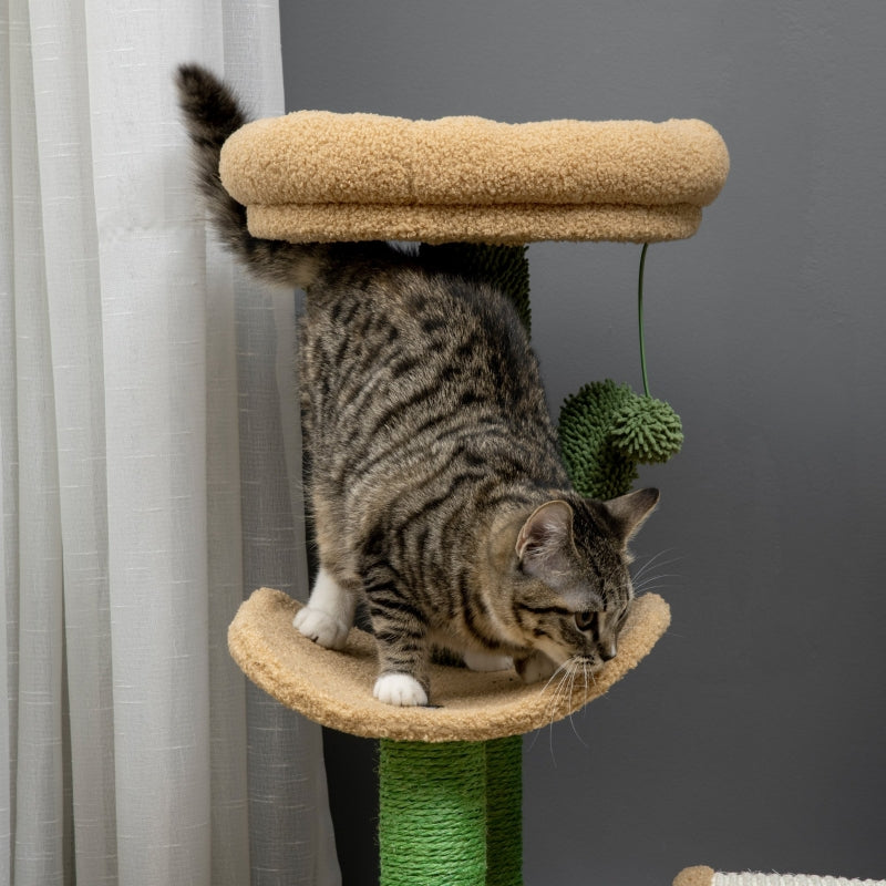 72cm Cat Tree with Top Bed, Curved Pad, Sisal Scratching Post - Beige & Green