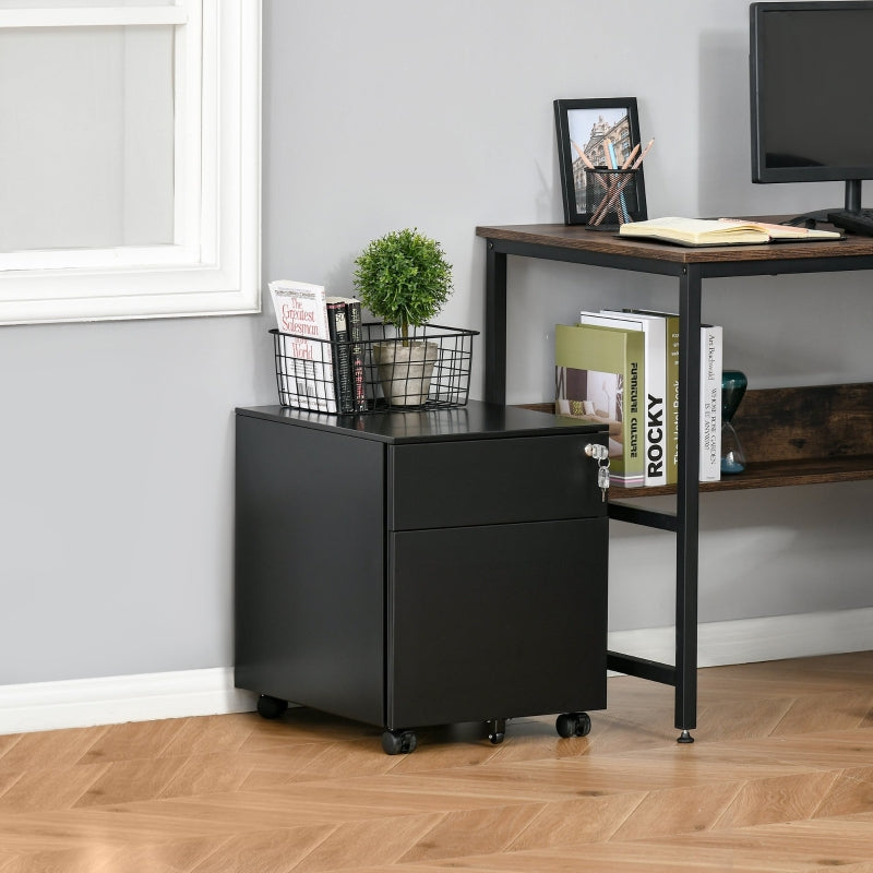 Black 2-Drawer Lockable Steel File Cabinet for A4/Letter/Legal Files