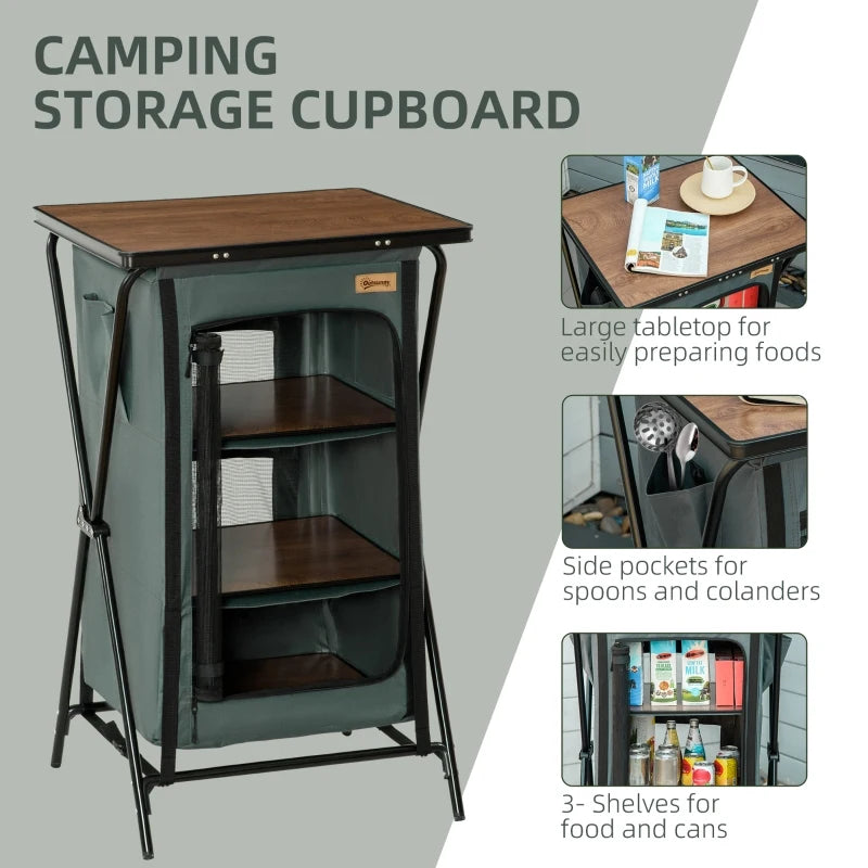 Aluminium Foldable Camping Kitchen Station with Storage Shelves - Blue