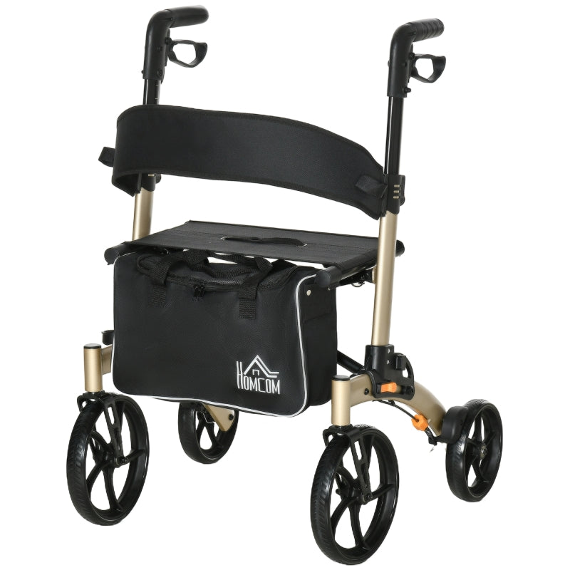 Gold Folding Rollator with Cane Holder and Seat