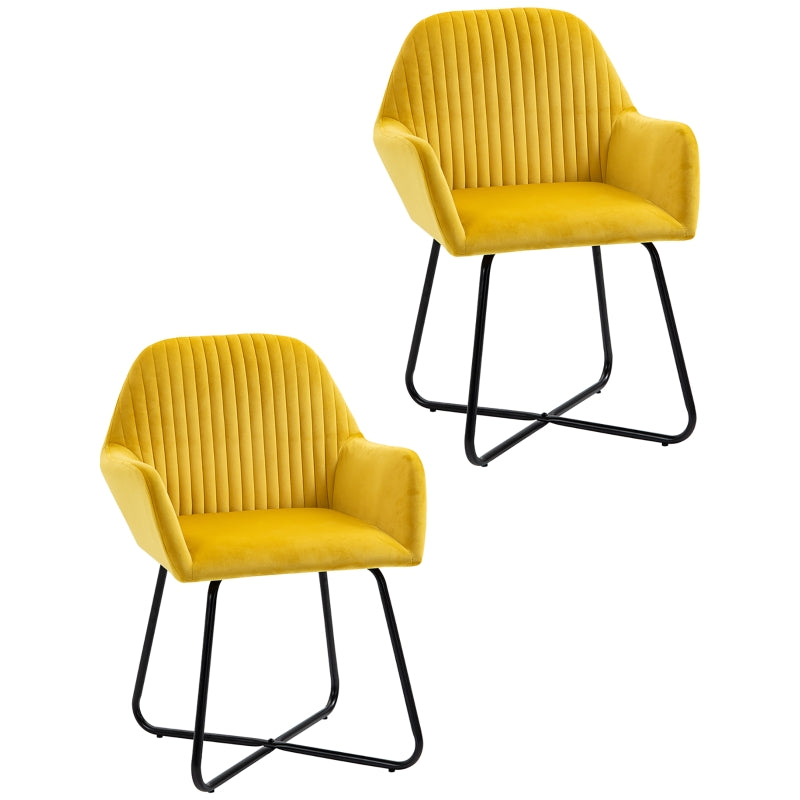 Yellow Velvet Accent Chairs, Set of 2 - Modern Armchairs for Living Room & Bedroom