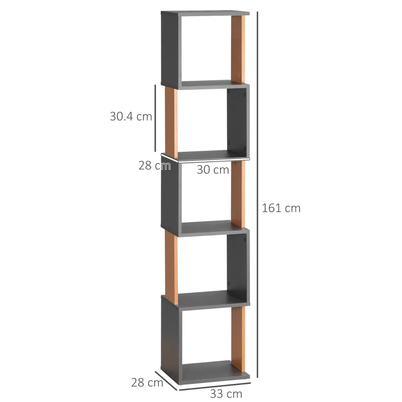 Dark Grey 5-Tier Freestanding Bookshelf for Home Office