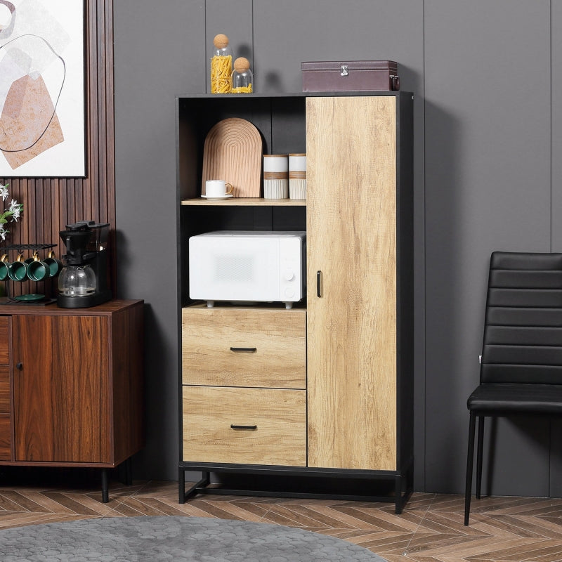 Freestanding Kitchen Storage Cabinet, Natural and Black, 160cm