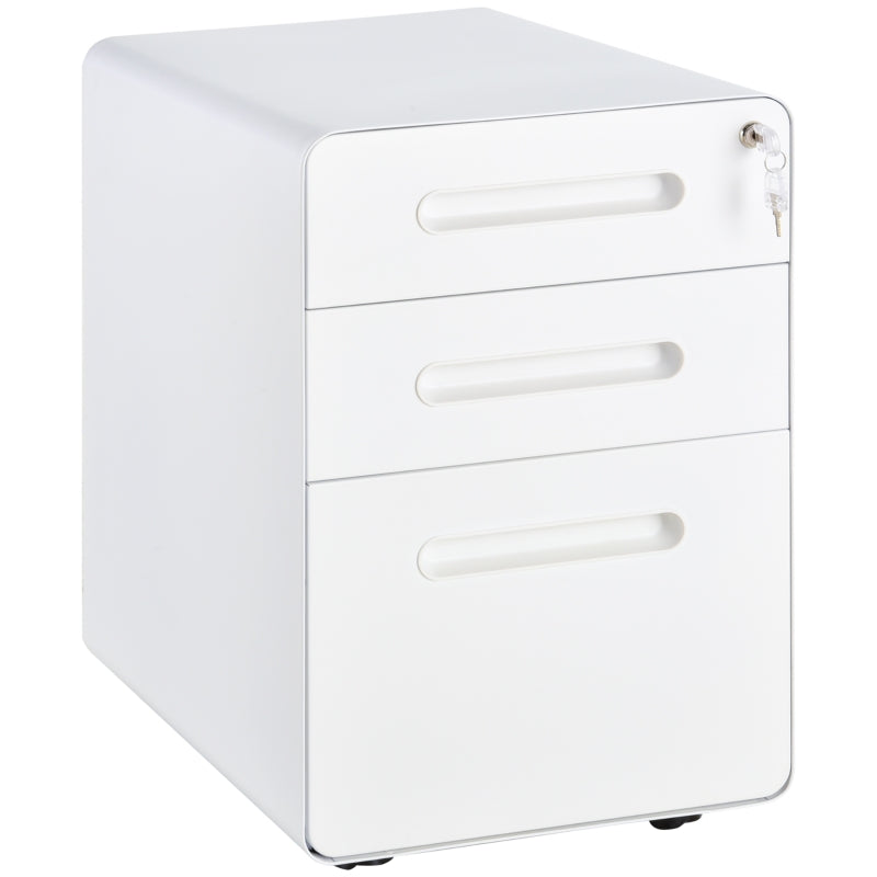 White 3-Drawer Lockable Vertical File Cabinet for A4, Letter, Legal Size