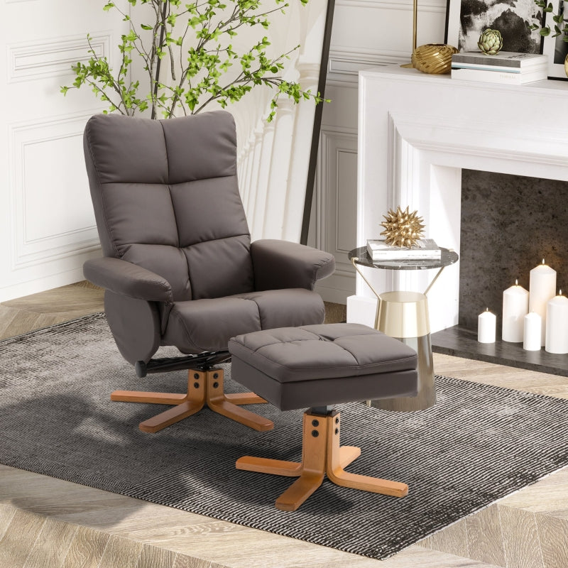 Brown Swivel Recliner Armchair with Ottoman and Storage Footstool