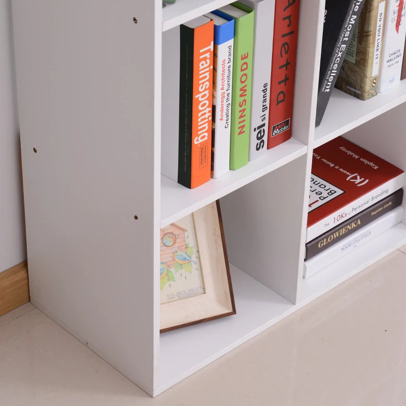 White Wooden 9 Cube Storage Unit with 3 Tier Bookcase Shelves