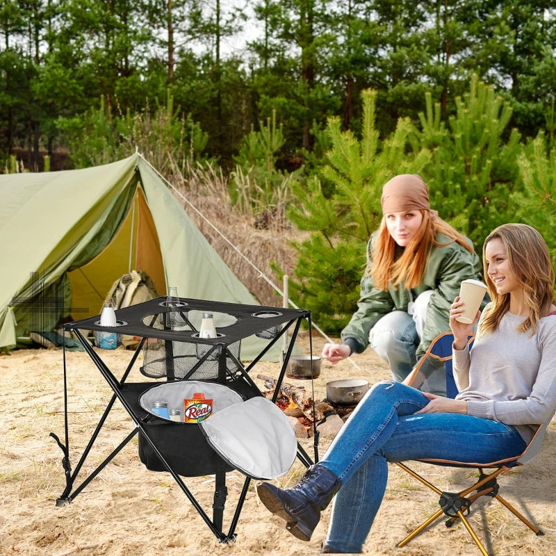 Portable Folding Camping Table with Cooler Pocket - Blue