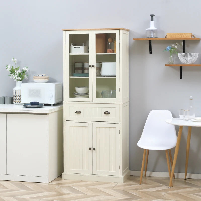 Cream White 5-Tier Freestanding Kitchen Storage Cabinet with Adjustable Shelves and Drawer